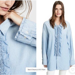 R13 Drop Neck Tuxedo Shirt Nell Blue